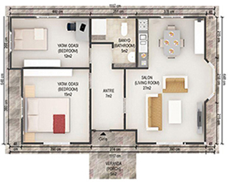 71 metrekare prefabrik ev